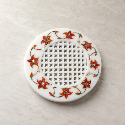 Carnelian Stone Inlay Soap Dish | 5 x 5 Inches Elegant Round Marble Scrub Holder