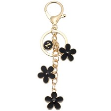 Alphabet Z Tassel Flower Initial Letter Keychain Black, Pack of 1 