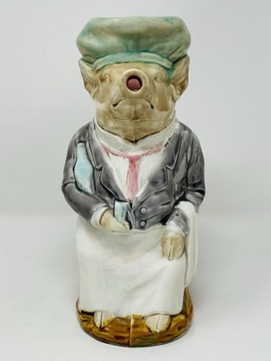 Antique Onnaing French Majolica Barbotine Pig Waiter Butler Pitcher 10.75 