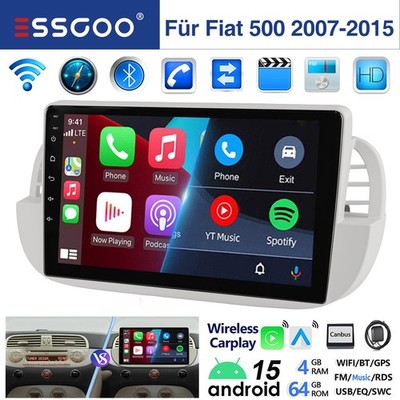 9'' Autoradio Android15 4+64G Für Fiat 500 2007-2015 Carplay GPS Navi RDS WIFI BT