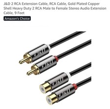 J D 2 RCA Extension Cable Gold Plated Heavy Duty 2 RCA Male To Female 9 New