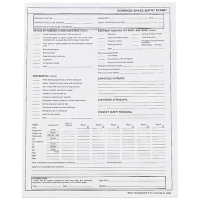 Brady 65936 Confined Space Entry Permits, Paper, 11 In H X 8 1/2 In W, Black,