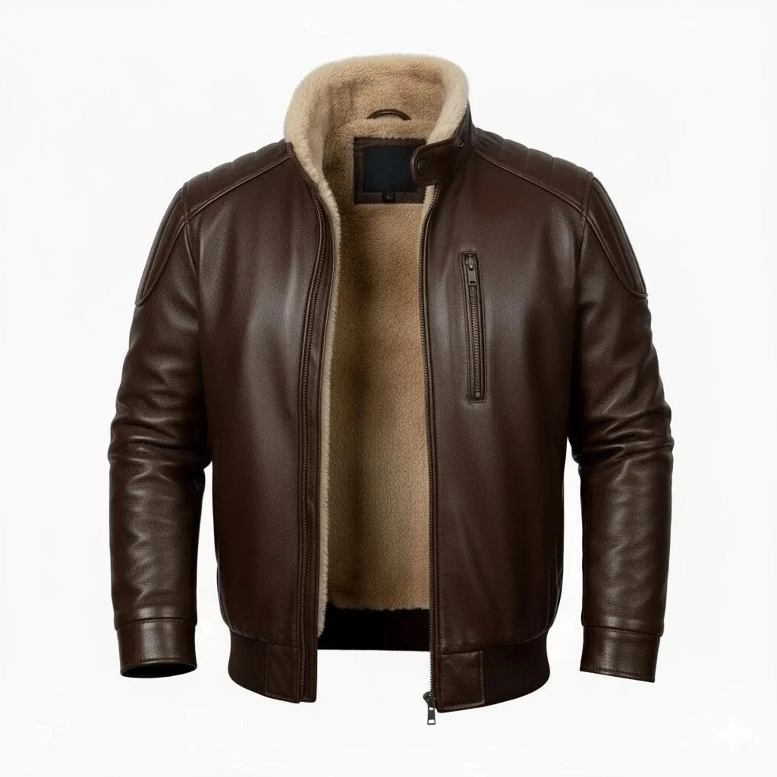 Men's RAF Genuine Sheepskin Leather Bomber Jacket Pilot Flying Vintage Fur Coat