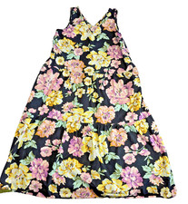 Who What Wear Black Yellow Floral Cotton Maxi Dress XL Tiered Lagenlook