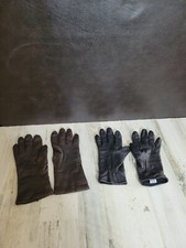 2 Pair Vtg Women's Leather Gloves Fownes And Grandoe,black/brown SZ.7