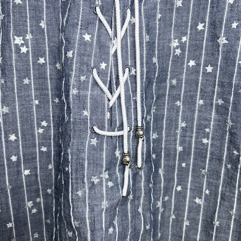 Túnica Johnny Was Workshop Azul Top Manga Larga Estrellas Rayas Mujer’s Pequeña Foto 4 de 4