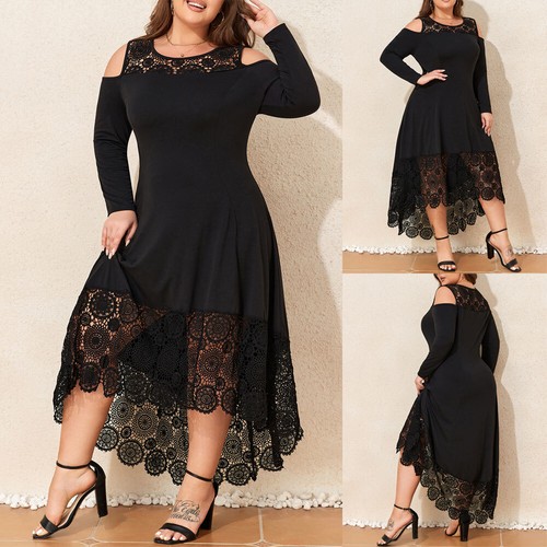 Plus Size 18-28 Women's Cold Shoulder Long Sleeve Lace Maxi Dress Evening Party - Picture 4 of 14