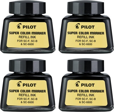 Pilot Super Color Permanent Marker Refill Ink, Four 1-Oz Bottles, Original