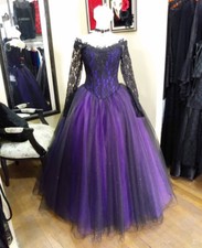Deep Purple Gothic Prom Dress Vintage Victorian Applique Laced Puffy Play Gowns