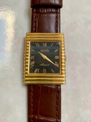 Vintage Waltham Maxim Grey Blue Stone Dial King Midas Golden Watch