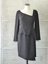 Vtg Designer WILLIAM TRAVILLA Black Mod Asymmetric 2-Layer Cocktail Dress 6 S