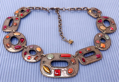 Vintage Chico's Solid Copper Abstract Multi stone Statement Necklace 19''