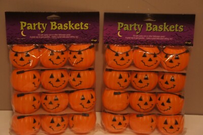 Vintage Fun World Party Baskets Jack o Lantern Pumpkin Halloween Treats 24 Pack
