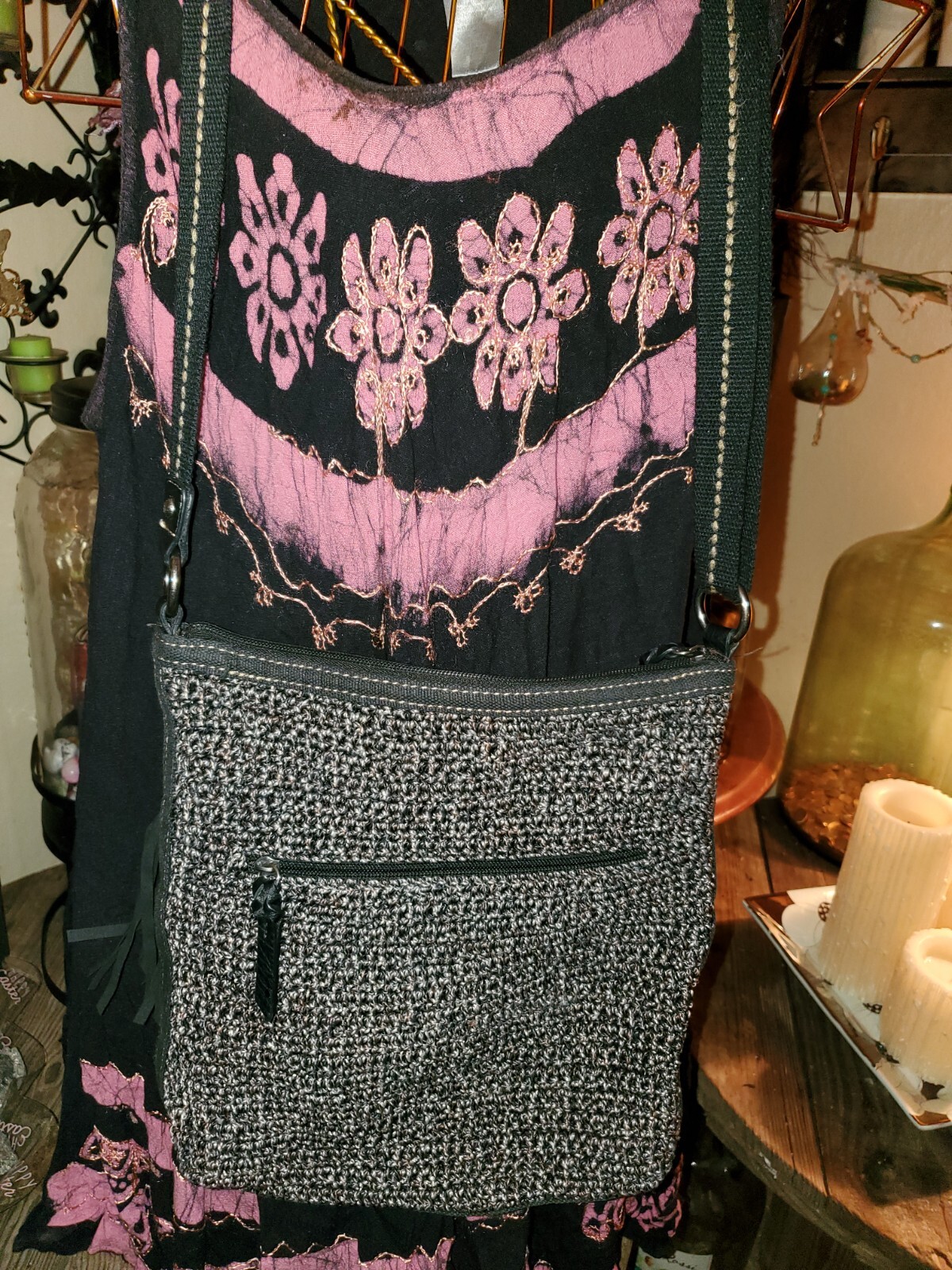 The Sak Lucia Crochet Crossbody Bag Urban Gray Black Gem