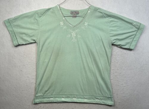 Anne Fashion Green Embroidery Short Sleeve Cotton… - image 1