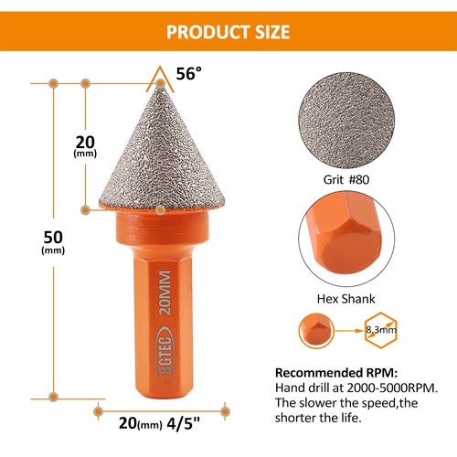 Diamond Milling Chamfer Bit Enlarging Holes Grinding for Porcelain Tile 20-50mm - Picture 10 of 12