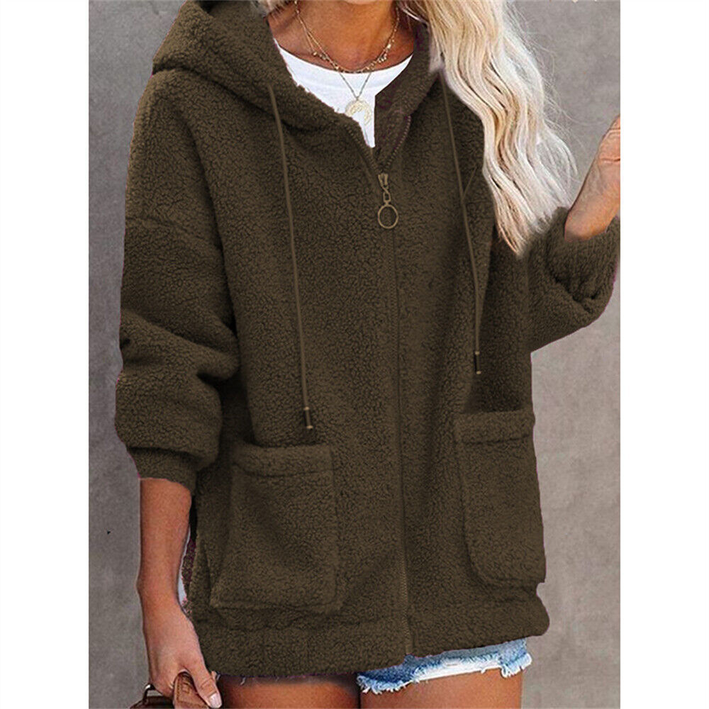 ⚡Women's Casual Hooded Zip-Up Plush Coat