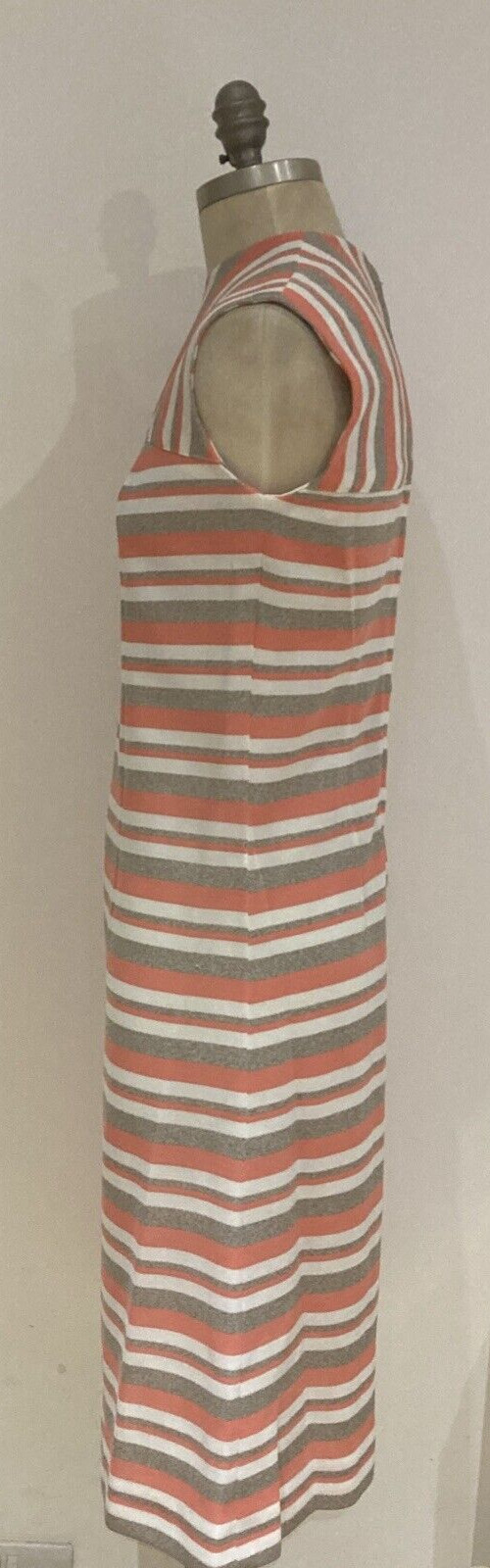 1970s Vintage Coral/Oatmeal/White Striped Sleeveless Dress, 17.5" pit to pit 3