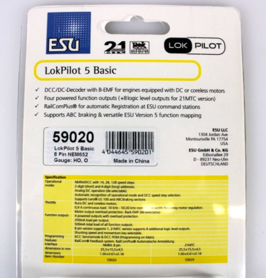 ESU 59020: LokPilot 5 Basic Decoder 8-pin NEM652 – Train Models Online