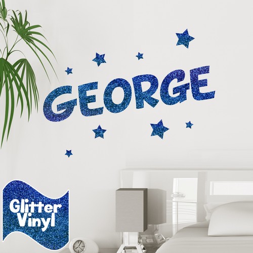 Pegatina personalizada con nombre de pared brillante con estrellas niños niños niñas dormitorio - Imagen 2 de 5