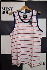 Slowbucks Mens Plus Sleeveless T-Shirt With Red Lines White  Size 3XL