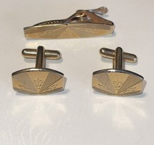 Vintage FLEUR DE LIS CUFF LINKS AND TIE CLASP Gold Toned