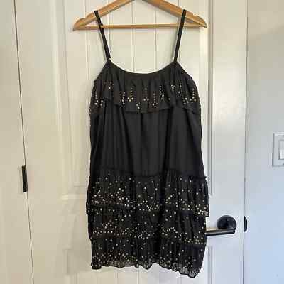 Haute Hippie Black Tiered Sequined Spaghetti Dress Sz Small