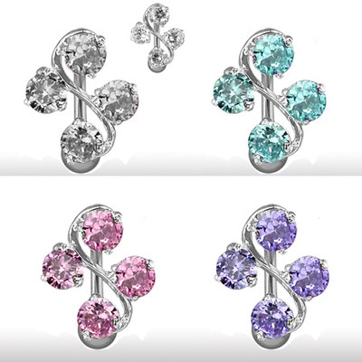 Bauchnabel Piercing Schmuck S-Form mit 4 Kristallen Ornament glitzer belly 
