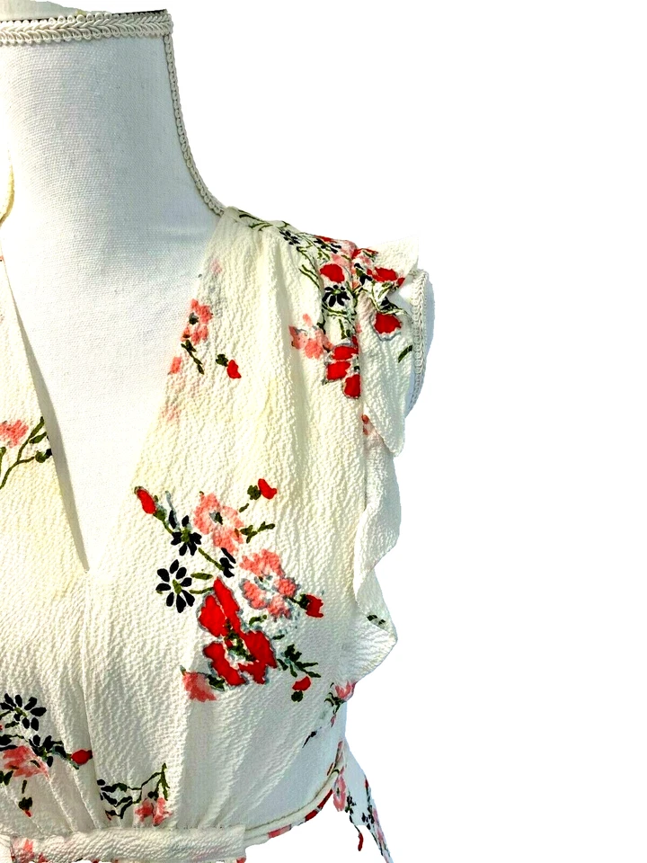 Rebecca Taylor Marguerite Dress Silk Size 4 Fully Lined Ivory Florals Ruffles - Image 3 of 4