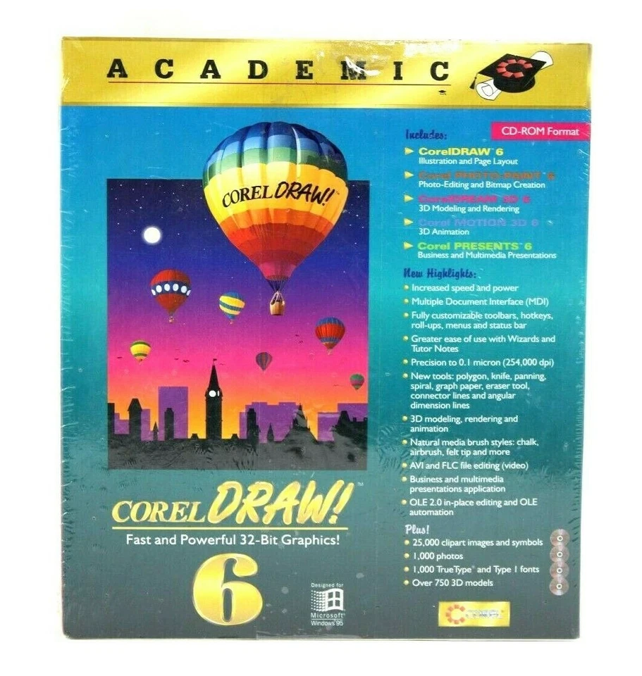 Vintage Microsoft Windows 95 Corel Draw! 6 Fast & Powerful 32-Bit Graphics New   - Image 2 of 4