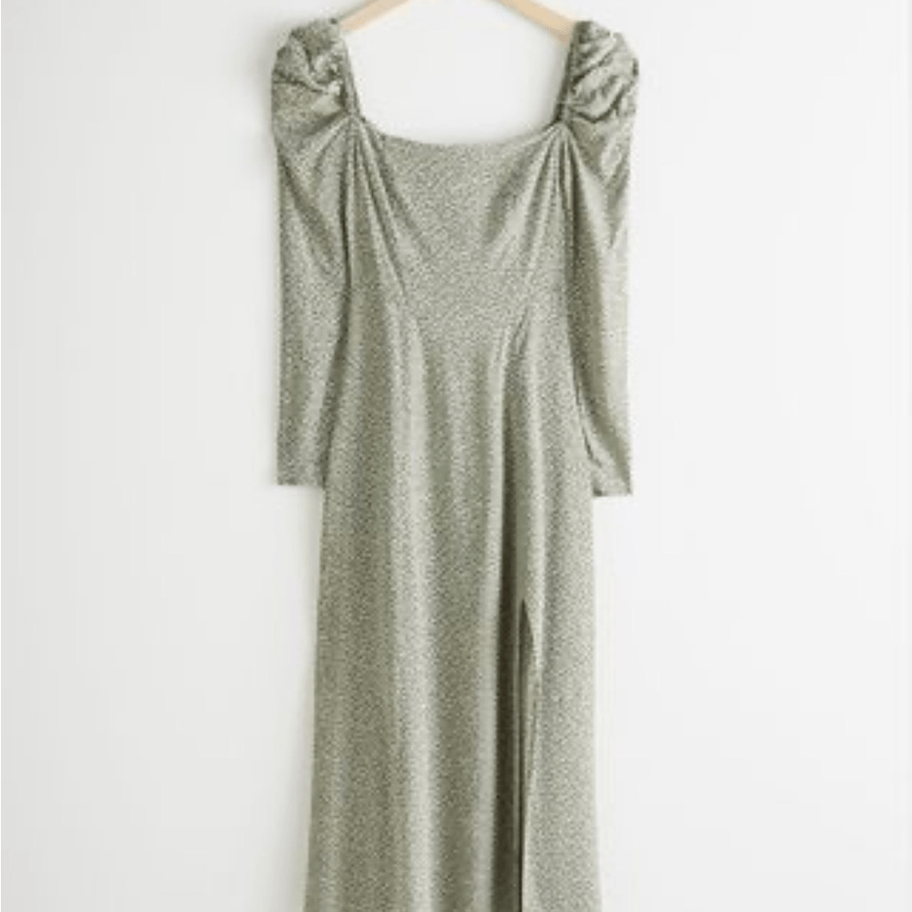 & OTHER STORIES Nwt & other stories green speckled puff sleeve smocked midi dress women’s 6