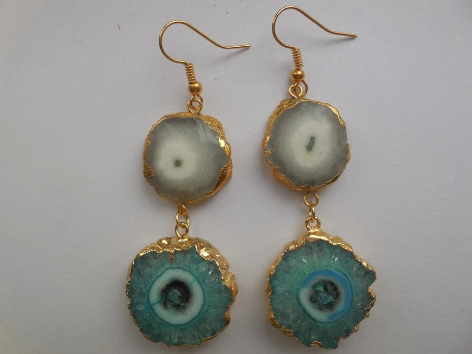 Pendiente Rebanada Solar Doble Piedra Gancho Pendiente Piedras Preciosas Borde Dorado Joyería de Moda Foto 4 de 4