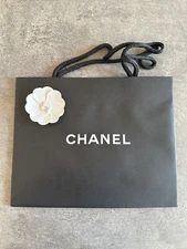 New Chanel Medium Paper Gift Bag & Camellia Flower Empty Tote 11.75 x 9.5 x 5