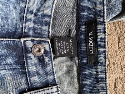 Mens M. Society Jeans Designer Slim 34x33 Acid Washed Torn Frayed
