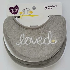 Parents Choice Infant Baby Boys and Girls Loved Gray Drool Dribbler Bibs 5-Pack