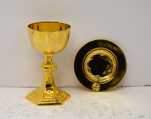 + Nice Traditional Travel Chalice & Paten set, All Goldplated + (CU256) - 第 3/15 張圖片