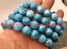 6/8/10/12mm Natural Blue Aquamarine Gemstone Round Bead Elastic Bracelet 7.5"