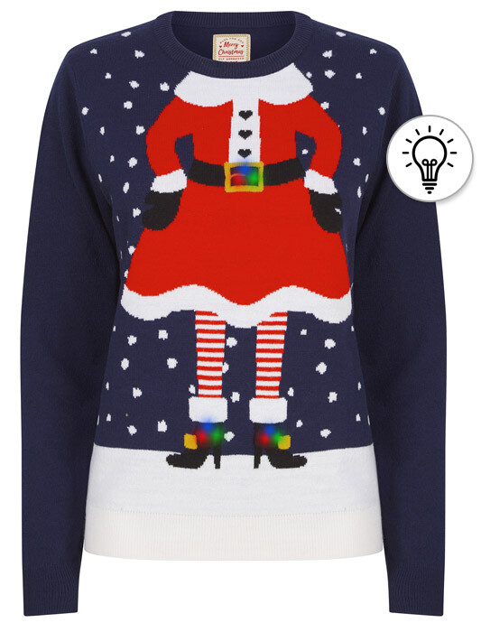 Women's Novelty Christmas Jumper Claus Motif LED Light Up Xmas Sweater Pullover eBay