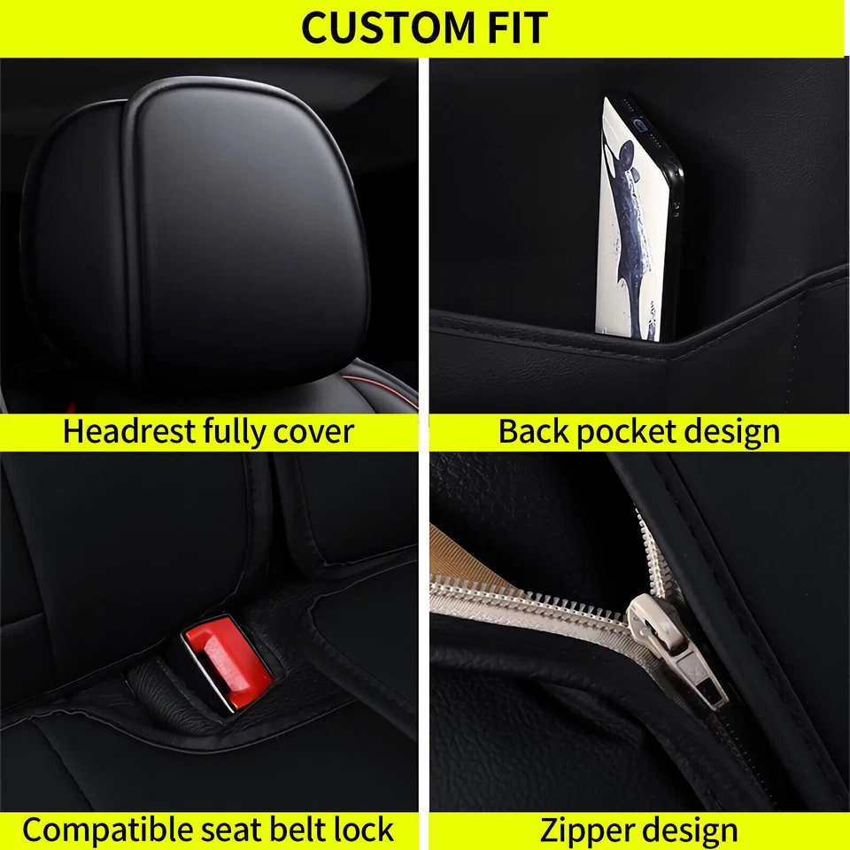 For Lincoln MKC 2015-2019 Car 5 Seat Cover Cushion Full Set PU Leather Black Foto 4 de 4