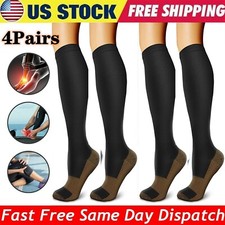4 Pair Copper Compression Socks 20-30mmHg Pain Relief Calf Leg Support Stockings