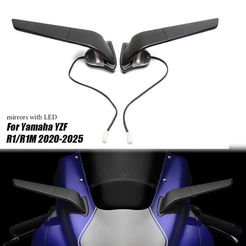 Motorcycle Rearview Mirrors Wind Wing with LED For Yamaha YZF R1 R1M 2020 - 2025 - Foto 1 di 22