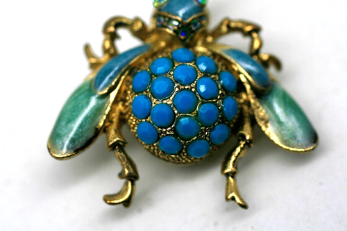 Brooch Pin Figural Bumble Bee crystal enamel Metal Vintage O2 - 第 3/4 張圖片