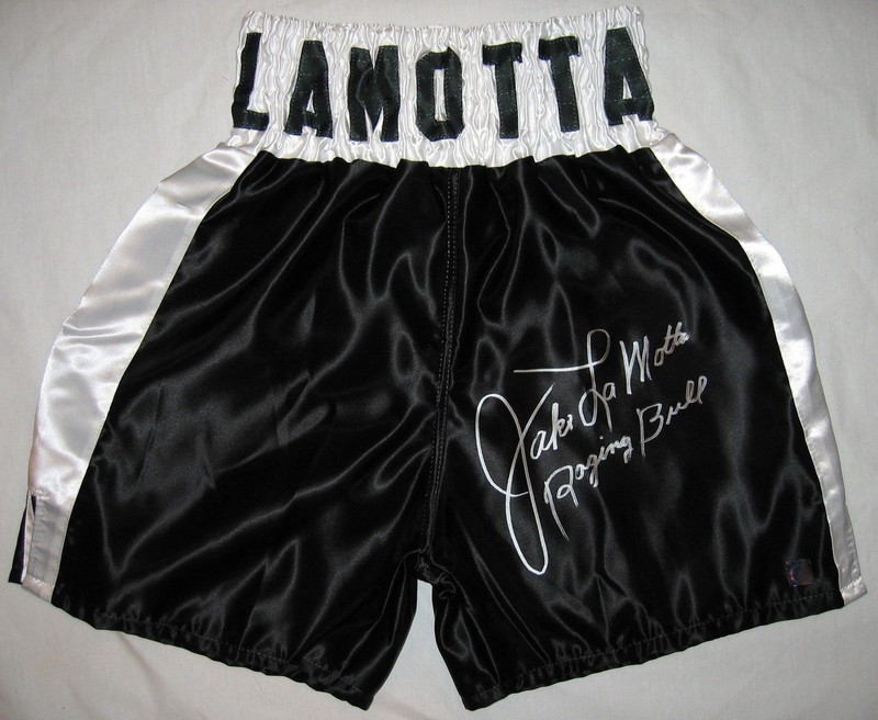 Jake LaMotta Raging Bull Autographed Signed Black Boxing Trunks ASI Proof