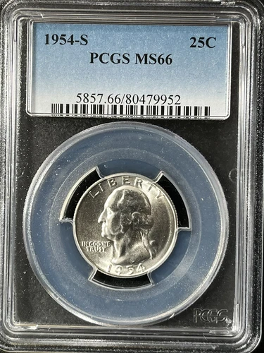 1954-S  25C Washington Quarter Dollar PCGS MS66  80479952