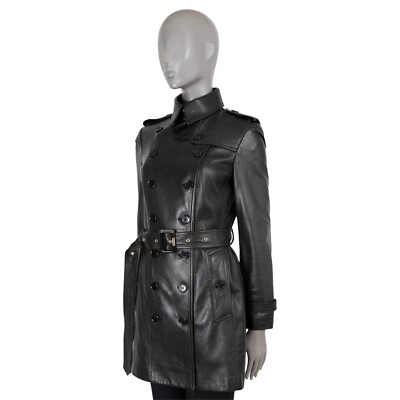 70511 auth BURBERRY LONDON black leather SANDRINGHAM Trench