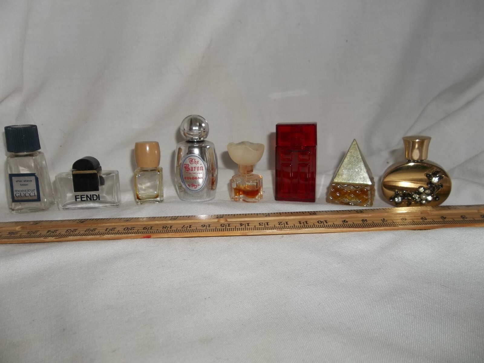 8 Glass Vintage Perfume Glass Bottles Craft Collectible Jeweled Metal