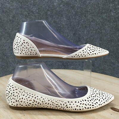APT9 Shoes Womens 9.5 M Satisfy Flats White Faux Leather Pointed Toe Perforated