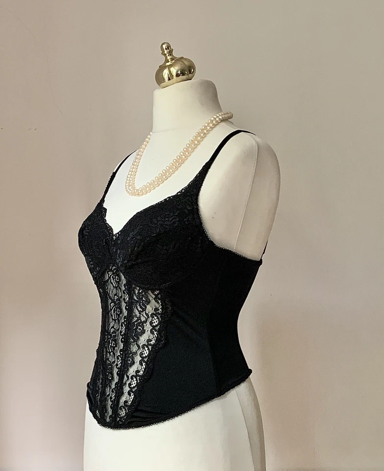Correas ajustables de encaje delantero bustier Evie negro talla 36D Foto 3 de 4