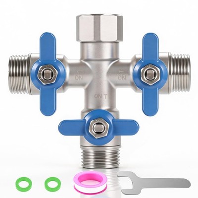 304 Stainless Steel 3 Way Hose Splitter Heavy Duty, Full Flow Garden Hose Spl...