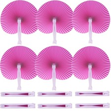 Bestage 20 Pieces Decorative Paper Folding Hand Fans Handheld,Pink Round Wedding